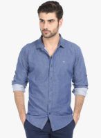 Basics Blue Solid Slim Fit Casual Shirt