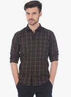 Basics Brown Checked Slim Fit Casual Shirt