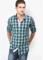 Basics Checks Green Casual Shirt