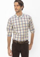 Basics Checks Yellow Casual Shirt