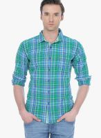 Basics Green Check Slim Fit Casual Shirt