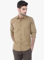 Basics Khaki Solid Slim Fit Casual Shirt
