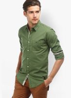 Basics Solid Green Casual Shirt