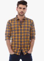 Basics Yellow Checked Slim Fit Casual Shirt