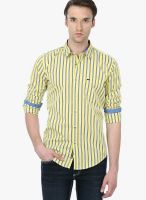 Basics Yellow Striped Slim Fit Casual Shirt