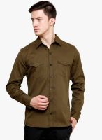 Blackbuk India Green Solid Slim Fit Casual Shirt