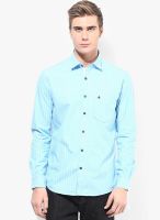 British Club Aqua Blue Striped Slim Fit Casual Shirt