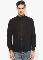 British Club Black Solid Slim Fit Casual Shirt