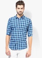 British Club Blue Checks Slim Fit Casual Shirt