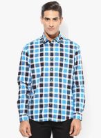 British Club Blue Checks Slim Fit Casual Shirt