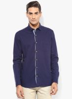 British Club Blue Solid Slim Fit Casual Shirt
