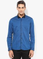 British Club Blue Solid Slim Fit Casual Shirt
