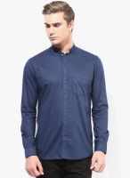 British Club Blue Solid Slim Fit Casual Shirt