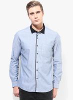 British Club Blue Solid Slim Fit Casual Shirt
