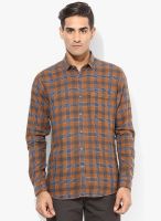 British Club Brown Checks Slim Fit Casual Shirt