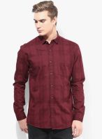 British Club Maroon Checks Slim Fit Casual Shirt