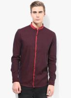 British Club Maroon Solid Slim Fit Casual Shirt