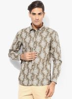 British Club Olive Printed Slim Fit Casual Shirt