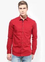 British Club Red Solid Slim Fit Casual Shirt