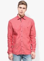 British Club Red Solid Slim Fit Casual Shirt