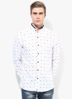 British Club White Printed Slim Fit Casual Shirt