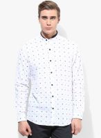 British Club White Printed Slim Fit Casual Shirt