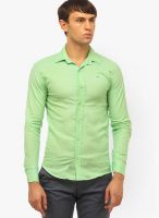 Cation Solid Green Casual Shirt