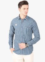 Cotton County Premium Blue Checked Slim Fit Casual Shirt