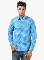 Crimsoune Club Blue Checked Slim Fit Casual Shirt