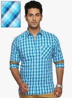 DERBY JEANS COMMUNITY Blue Checked Slim Fit Casual Shirt