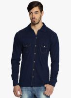 Difference of Opinion Blue Solid Regular Fit Casual Shirt