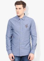 Ed Hardy Blue Solid Slim Fit Casual Shirt