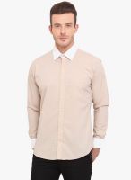 Ennoble Beige Solid Slim Fit Casual Shirt