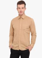 Ennoble Beige Solid Slim Fit Casual Shirt