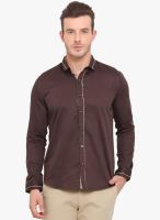 Ennoble Brown Solid Slim Fit Casual Shirt