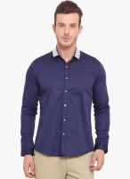 Ennoble Navy Blue Solid Slim Fit Casual Shirt