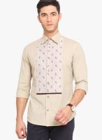 Exitplay Beige Printed Regular Fit Casual Shirt