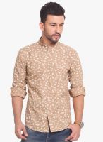 Exitplay Beige Printed Regular Fit Casual Shirt