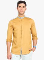Exitplay Mustard Yellow Solid Slim Fit Casual Shirt