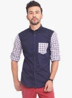 Exitplay Navy Blue Solid Regular Fit Casual Shirt