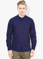 Fame Forever By Lifestyle Navy Blue Solid Regular Fit Casual Shirt