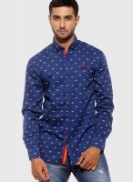 Fifty Two Blue Printed Regular Fit Casual Shirt