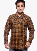 Fifty Two Brown Check Regular Fit Casual Shirt