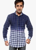 Fifty Two Navy Blue Check Regular Fit Casual Shirt