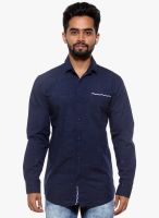 Fifty Two Navy Blue Solid Regular Fit Casual Shirt