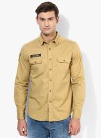 Flying Machine Khaki Solid Slim Fit Casual Shirt