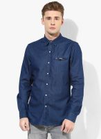 Forca By Lifestyle Blue Slim Fit Casual Shirt
