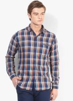 Forca By Lifestyle Orange Checked Slim Fit Casual Shirt