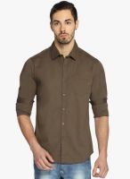 Freehand Olive Solid Slim Fit Casual Shirt