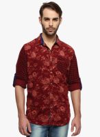 Freehand Red Printed Slim Fit Casual Shirt